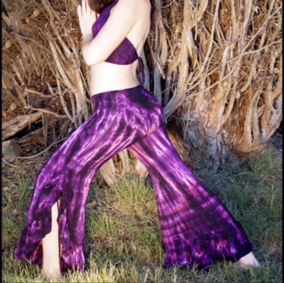 CaliKind Purple Soft Stretchy Bell Bottom Yoga Flare Tie Dye Legging Fairy Pants - Picture 1 of 2